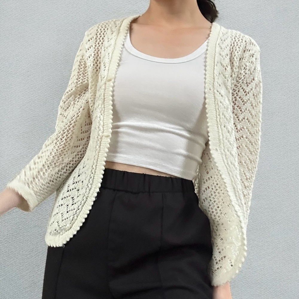 Off White Cream Knit Cardigan Minimalist Style